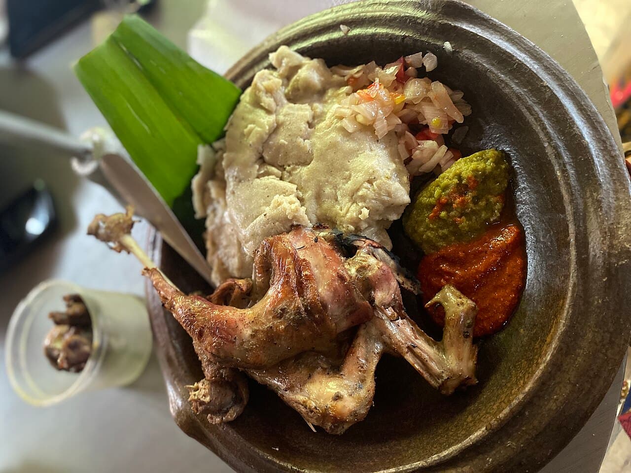 A Beninese dish served in a traditional bowl